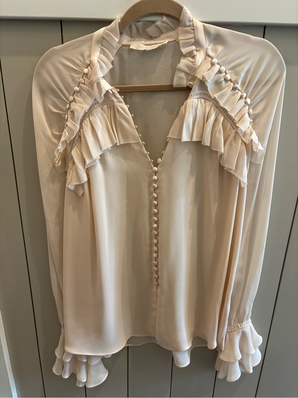 Jonathan Simkhai-Women's Cream Ruffle Button-Front Blouse